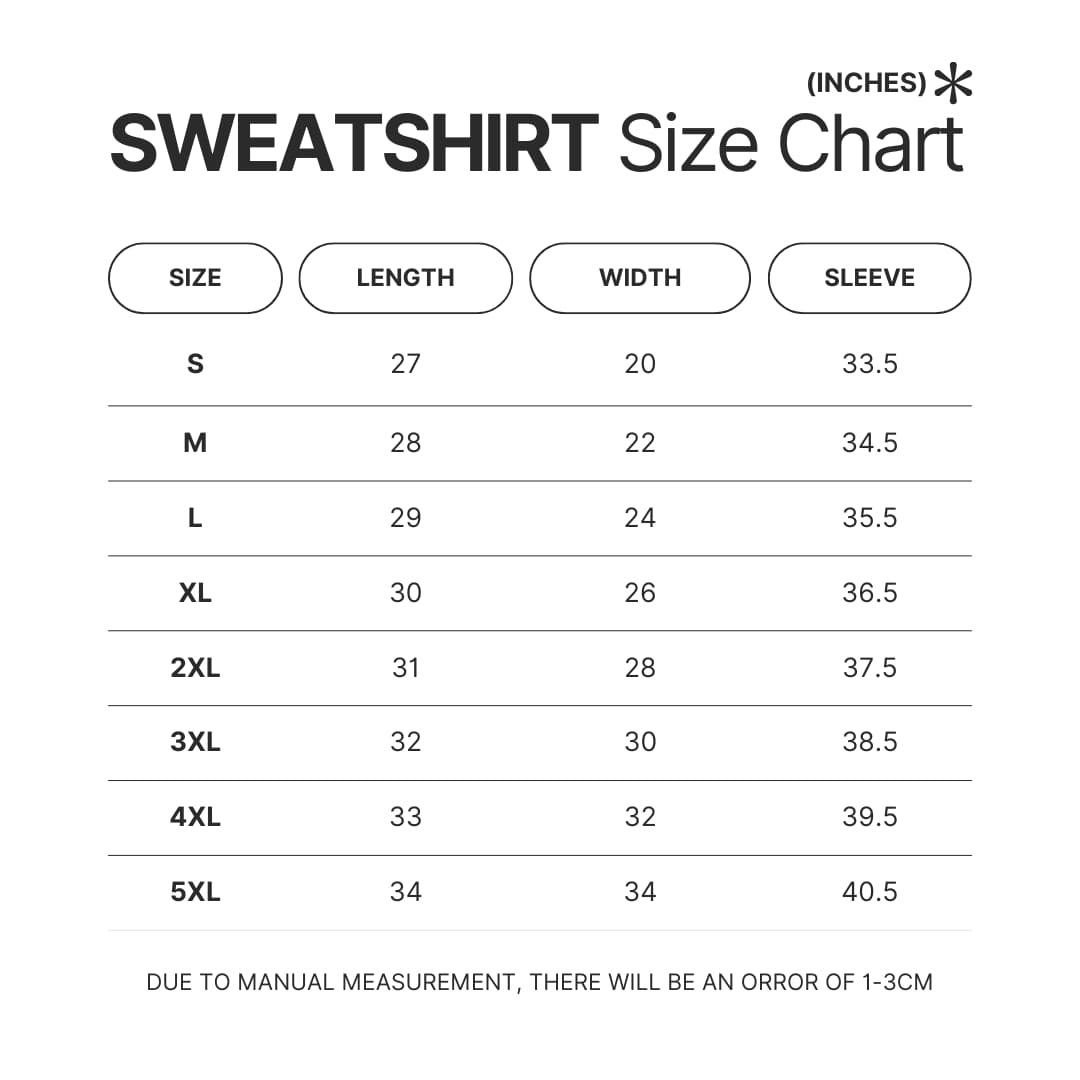 Sweatshirt Size Chart - Tame Impala UK Merch