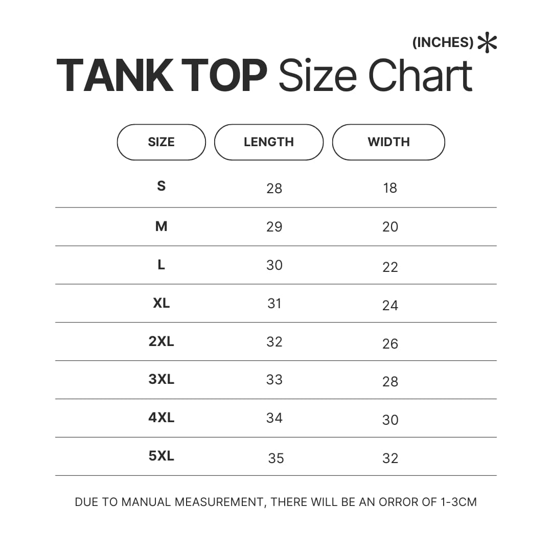 Tank Top Size Chart - Tame Impala UK Merch